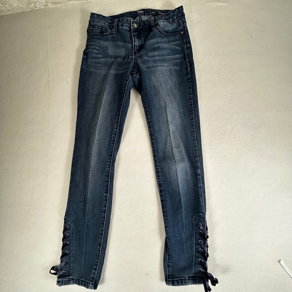 Crown‎ Ivy Skinny Lace Up Jeans Women Size 4 Blue Denim Ankle Tie Casual